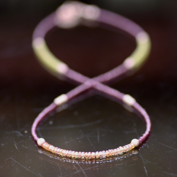 Natural Yellow Sapphire & Rhodolite Garnet Wrap Bracelet: 14k Rose Gold Filled - Picture 4 of 10